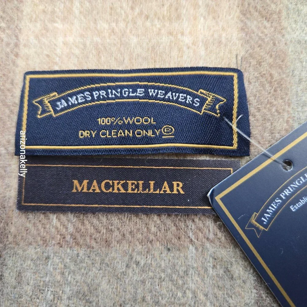 NWT James Pringle Weavers 100% Wool Plaid MacKellar Tan, Grey & Brown